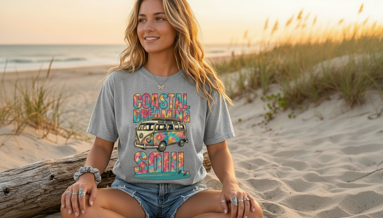 Vintage Coastal Dreaming Unisex T-Shirt | Retro Beach Van Graphic Tee | Unisex Boho Summer Shirt