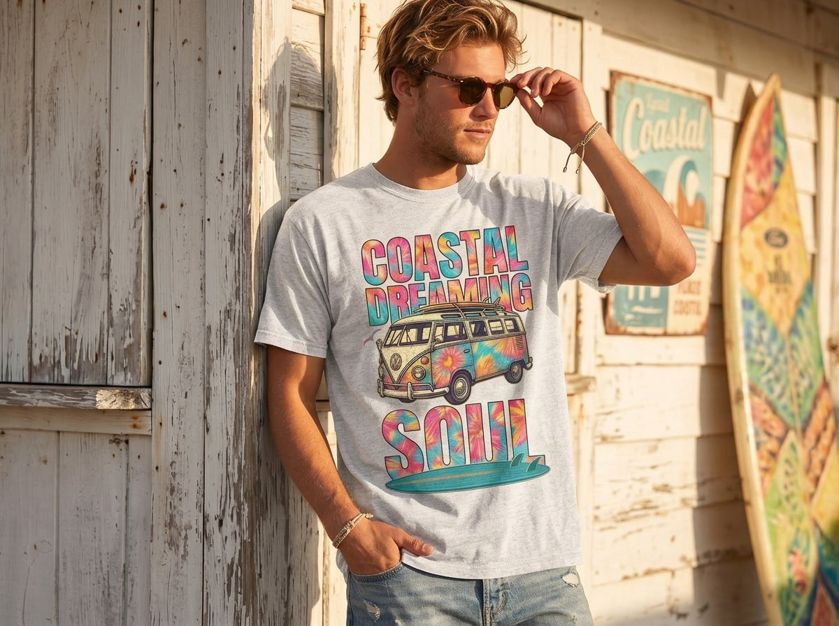 Vintage Coastal Dreaming Unisex T-Shirt | Retro Beach Van Graphic Tee | Unisex Boho Summer Shirt